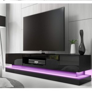 Northenden Modern High Gloss LED RGB TV Entertainment Unit with Storage 220cm - Black