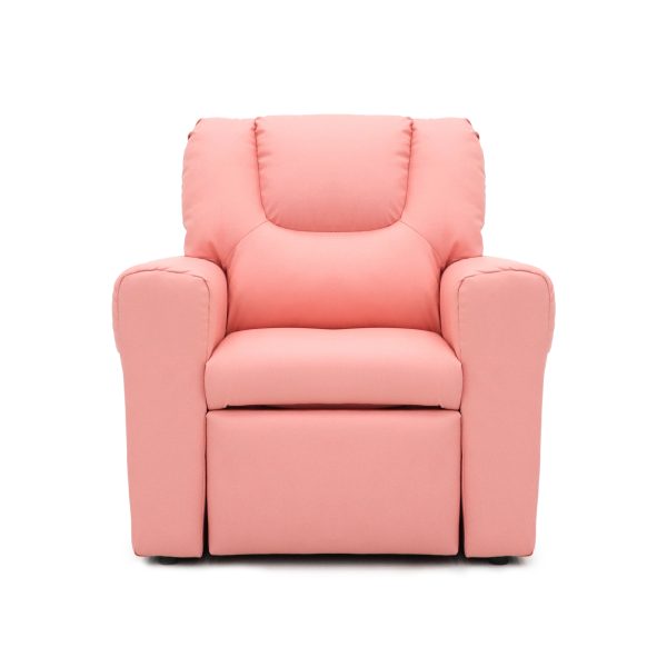 Pink Kids push back recliner chair with cup holder