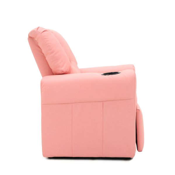 Pink Kids push back recliner chair with cup holder