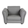 Kids Grey Couch Sofa Chair w/ Footstool in PU Leather