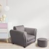 Kids Grey Couch Sofa Chair w/ Footstool in PU Leather