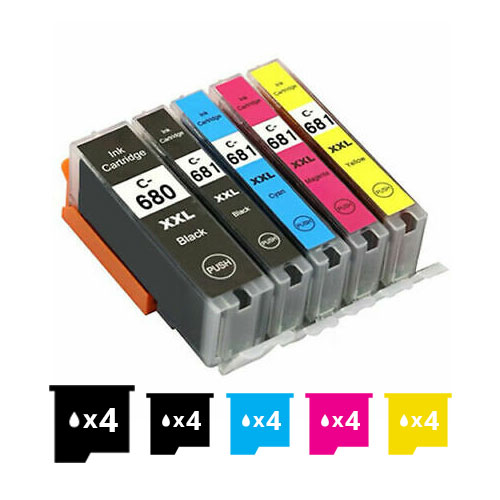 Compatible 20 Pack Canon PGI-680XXL CLI-681XXL Extra High Yield Compatible Inkjet Cartridges Combo [4BK,4PBK,4C,4M,4Y] – for use in Canon Printers