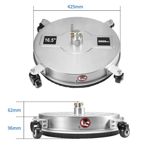 16.5 inch High Pressure Washer Surface Cleaner Tool 4000 PSI 1/4 Quick Connector