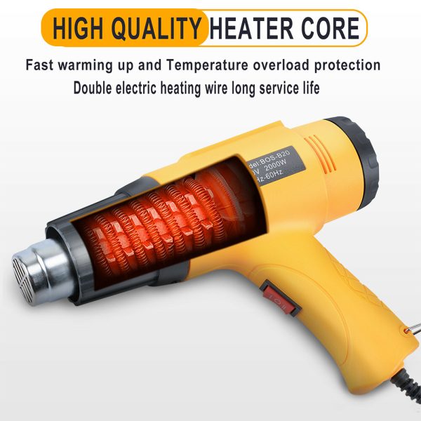 2000W Electric Heat Gun Hot Air Adjustable Temperature w/5 Nozzles Heating Tool