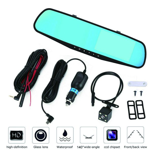 1080P Rear View Reversing Mirror 4.3” Front And Rear DVR Car Dash Camera Dual Lens