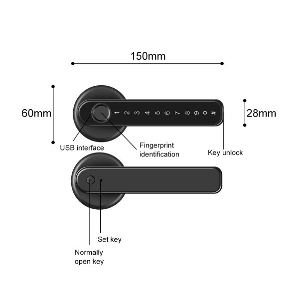 Smart Fingerprint Door Lock Electronic Handle Digital Password Bluetooth Key APP. – Black