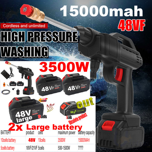 Electric Car Pressure Washer Cordless Spray Gun W/ 2 Battery Water Cleaner Tool