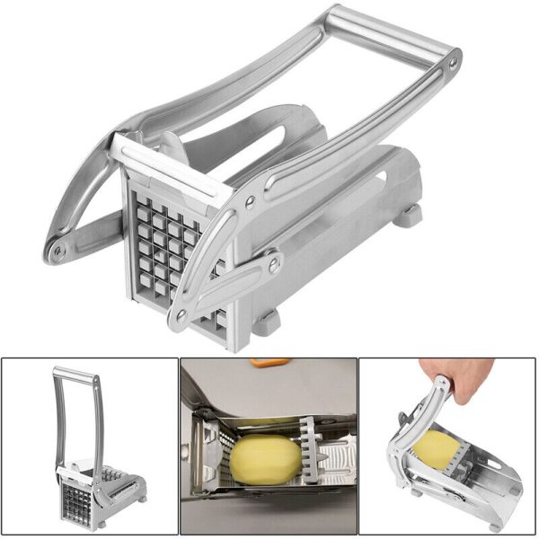 Stainless Potato Chipper French Fries Slicer Chip Cutter Maker Chopper 2 Blades