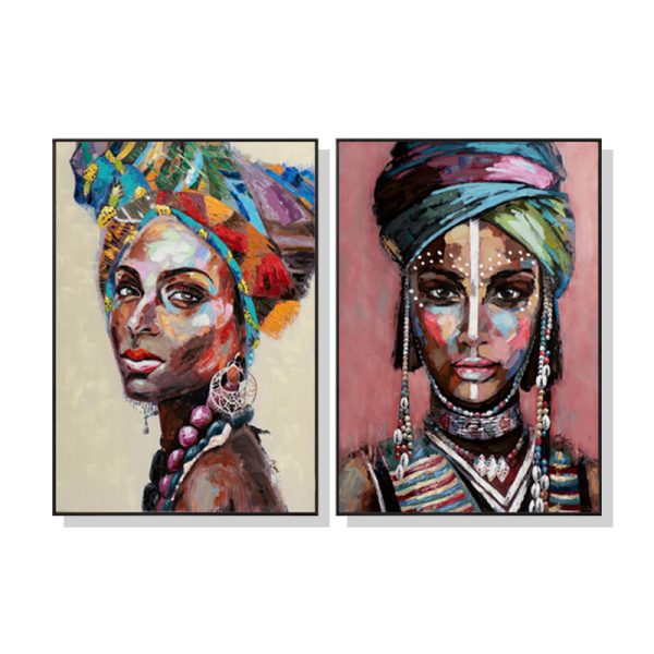 African women 2 Sets Black Frame Canvas Wall Art – 50×70 cm