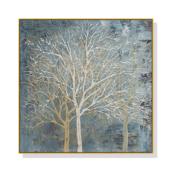 Forest In The Twilight Trees Gold Frame Canvas Wall Art – 50×50 cm