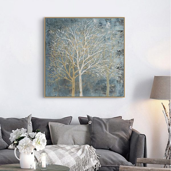 Forest In The Twilight Trees Gold Frame Canvas Wall Art – 50×50 cm