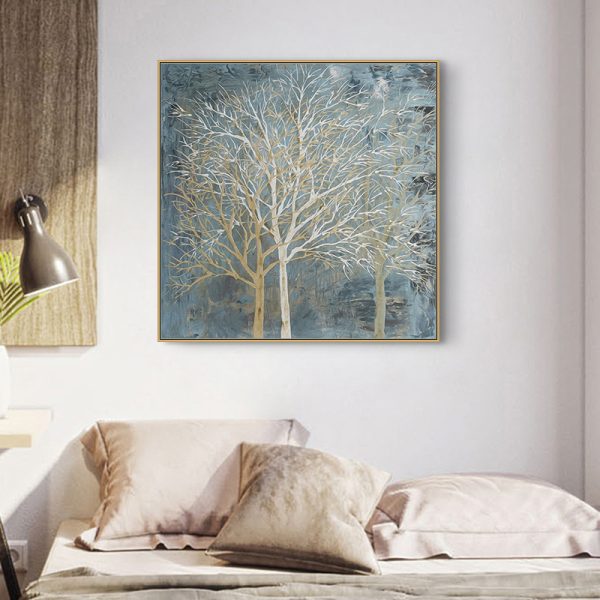 Forest In The Twilight Trees Gold Frame Canvas Wall Art – 50×50 cm