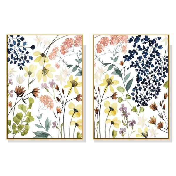 Flower Composition 2 Sets Gold Frame Canvas Wall Art – 50×70 cm