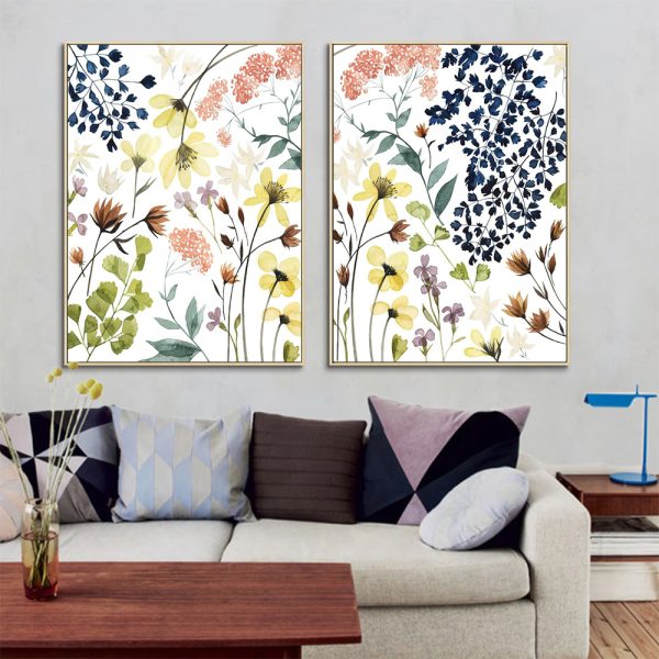 Flower Composition 2 Sets Gold Frame Canvas Wall Art – 50×70 cm