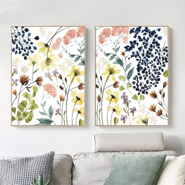 Flower Composition 2 Sets Gold Frame Canvas Wall Art – 50×70 cm