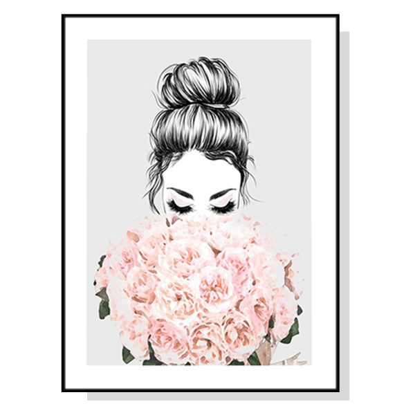 Roses Girl Black Frame Canvas Wall Art – 50×70 cm