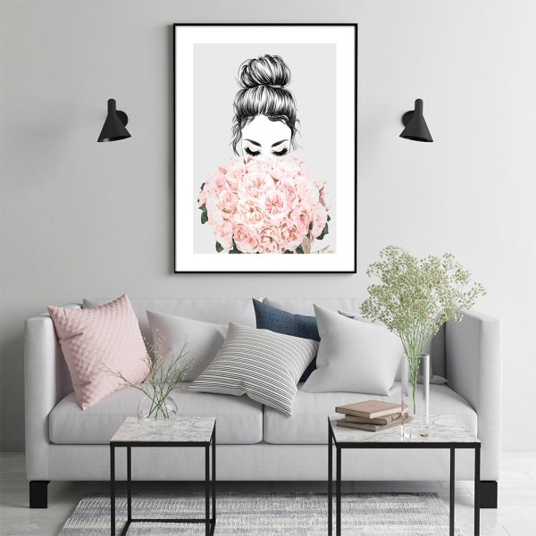 Roses Girl Black Frame Canvas Wall Art – 50×70 cm