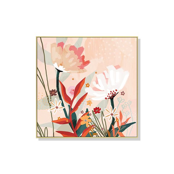 Native Floral Gold Frame Canvas Wall Art – 50×50 cm