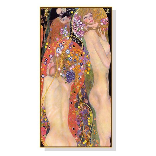 Water Serpents By Gustav Klimt Gold Frame Canvas Wall Art – 40×80 cm