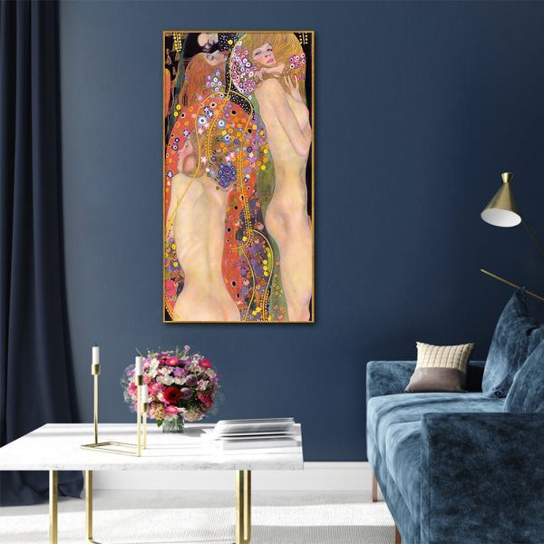 Water Serpents By Gustav Klimt Gold Frame Canvas Wall Art – 40×80 cm