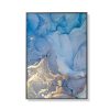 Light Blue Marble With Gold Splash Black Frame Canvas Wall Art – 50×70 cm