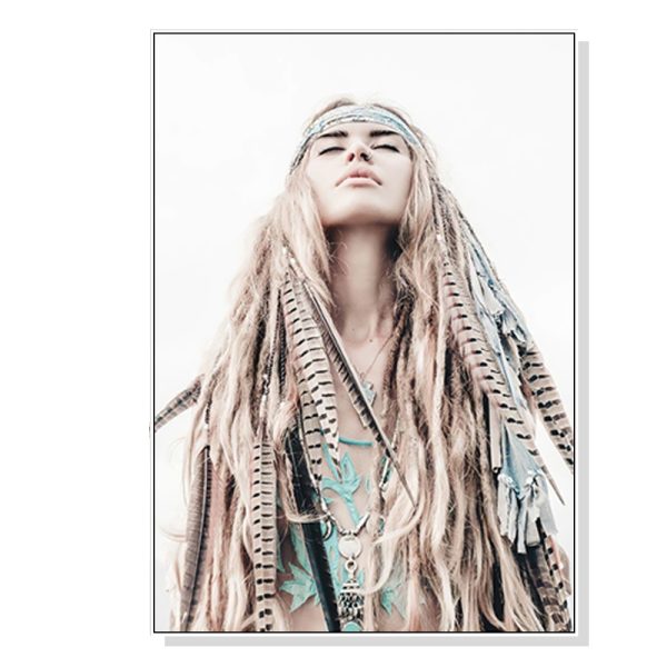 BOHO Girl White Frame Canvas Wall Art – 50×70 cm