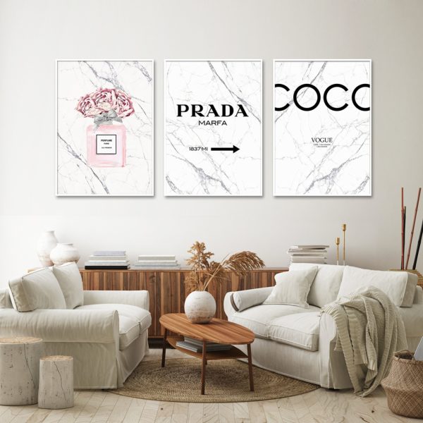 Fashion Perfume 3 Sets White Frame Canvas Wall Art – 40×60 cm