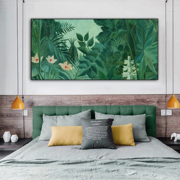 The Equatorial Jungle Green Forest By Henri Rousseau Black Frame Canvas Wall Art – 40×80 cm