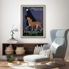 Wall Art 90cmx135cm Woman Walking Leopard Vintage Black Frame Canvas