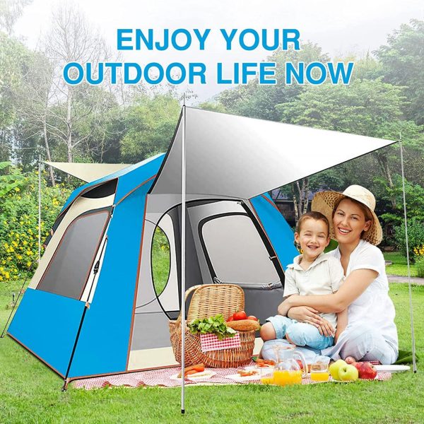 Instant Pop Up Tent For Hiking 2/3/4 Person Camping Tents, Waterproof Windproof Family Tent With Top Rainfly, Easy Set Up, Portable With Carry Bag, Wi – Blue