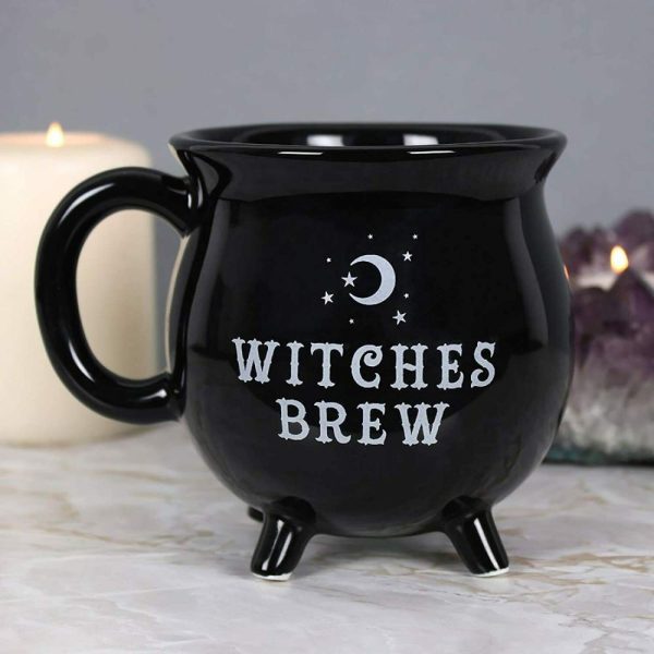 Witches Brew Black Cauldron Coffee Mug Cup With Moon & Stars