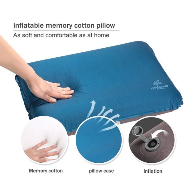 Self Inflating Camping Pillow with Ergonomic Support – Blue