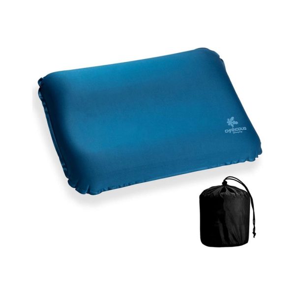 Self Inflating Camping Pillow with Ergonomic Support – Blue