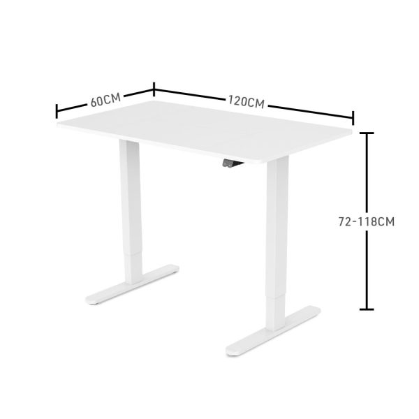 Sit To Stand Up Standing Desk, 120x60cm, 72-118cm Electric Height Adjustable, 70kg Rated, White/White Frame