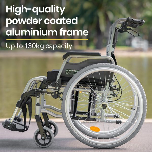 EQUIPMED 24 Inch Portable Folding Wheelchair 24″ Mobility Wheel Chair Alloy, Senior Elderly Aid