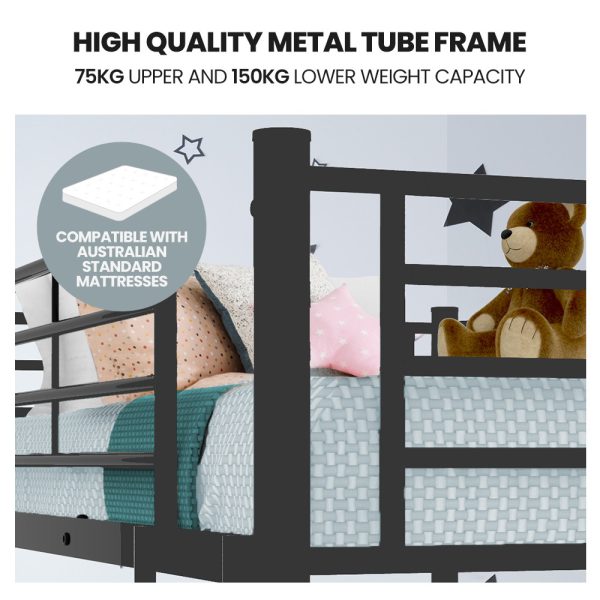 Kingston SlMetal Single over Double Bunk Bed Frame, Dark Matte Grey