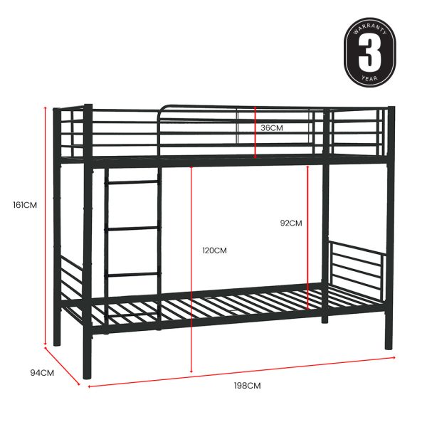 Kingston Sl2in1 Single Metal Bunk Bed Frame, with Modular Design, Dark Matte Grey