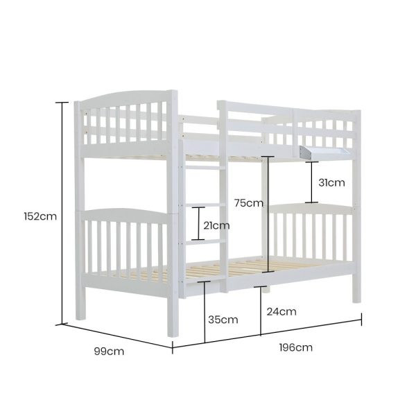 Kingston SlWooden Kids Bunk Bed Frame, with Modular Design that can convert to 2 Single, White