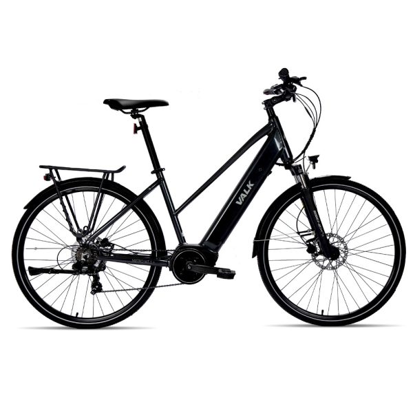 2023 VALK Metro MT 5 + Electric Hybrid Bike, Mid-Drive, Mixte Frame, Medium – Dark Grey