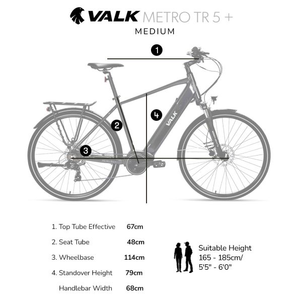 VALK Metro TR 5 + Electric Hybrid Bike, Gen II, Mid-Drive – Medium, Dark Grey