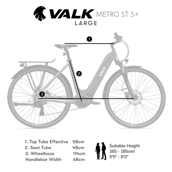 2023 Valk Metro ST 5 + Electric Bike, Mid-Drive, Step-Through, Large – Dark Grey