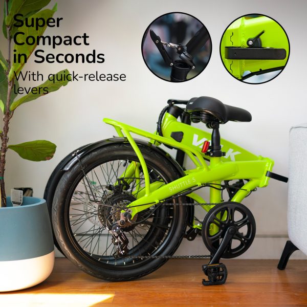 VALK Shuttle 5 Electric Folding Bike, Gen II, 20″ Tyres, Shimano 7-Speed – Lime Green