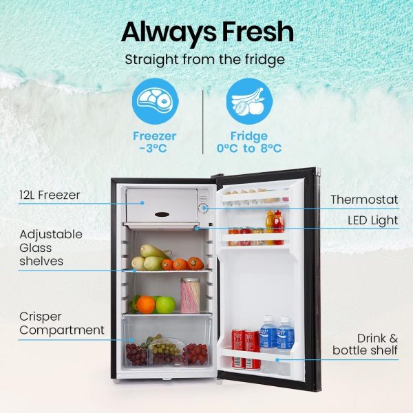 GECKO 95L Portable Upright Fridge Freezer Camping Caravans Bar Fridges 12V/24V/240V Refrigerator – Black