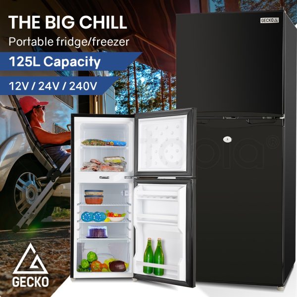 125L Portable Fridge Freezer Camping Motorhome Caravan Upright Fridges 12V/24V/240V – Black