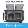 Gecko 55L Dual Zone Portable Fridge Freezer with onboard Lithium Battery, 12V/24V/240V, with 2 Doors, Wheels, for Camping, Car, Outings