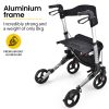 EQUIPMED Foldable Aluminium Walking Frame Rollator with Bag and Seat – Silver