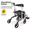 EQUIPMED 2-in-1 Folding Rollator Wheelchair Adjustable Mobility Walker w/ Park Brakes & Bag, Silver