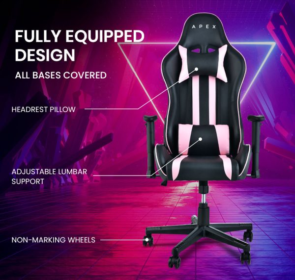 OVERDRIVE Reclining Pink Gaming Chair Office Computer Ergonomic Racing Seat