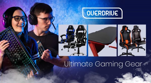 OVERDRIVE Gaming Desk 120cm  Computer PC LED Lights Carbon Fiber Look – Black and Red