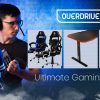 OVERDRIVE Gaming Chair Desk Racing Seat Setup PC Black Office Table Foot Combo